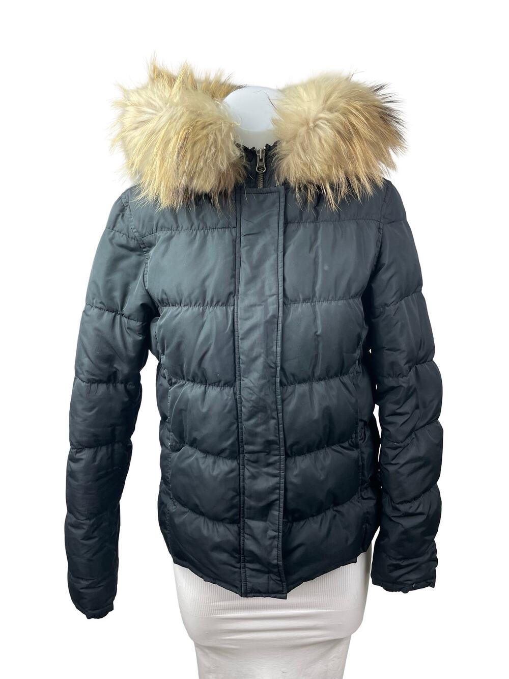 Theory Faux Fur Quilted Long Sleeve Hooded Winter Down Puffer Coat Jacket Size S